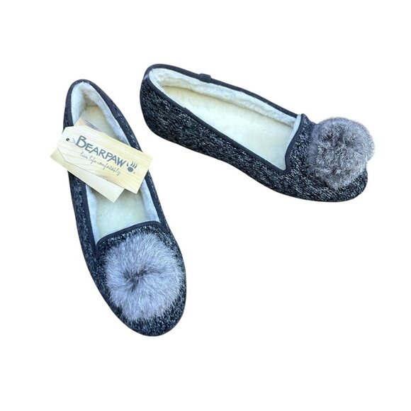 Bearpaw Shae Black and Grey Sherpa Lined Slippers Size 8 M NIB - Picture 2 of 7
